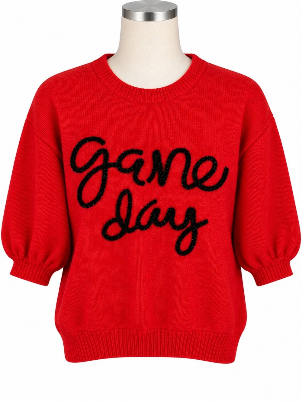 BIBI Game Day Metallic Lettering Red Sweater Puff Sleeve M NWT Football Party
